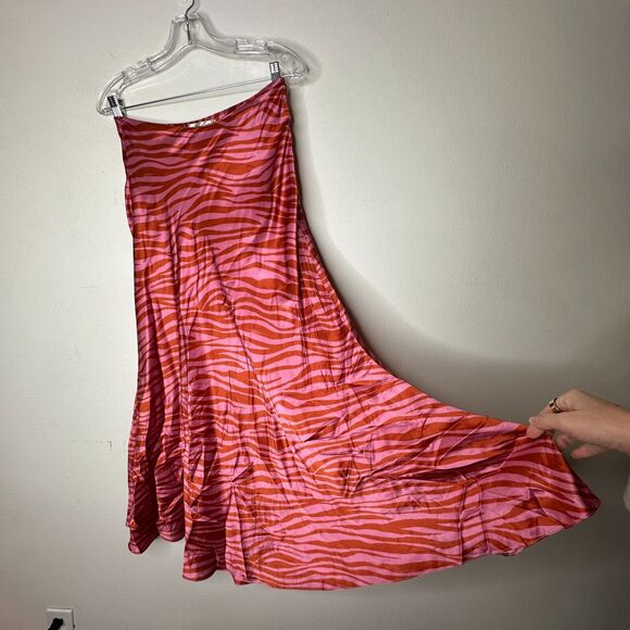 Monika Rust Orange Pink Patti Animal Print Maxi Skirt 100% Pure Silk XS - Picture 2 of 13